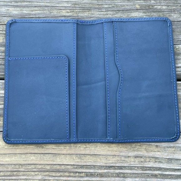 Leather Wallet Bi Fold Blue Card Holder Unisex Purse Handmade Genuine Leather